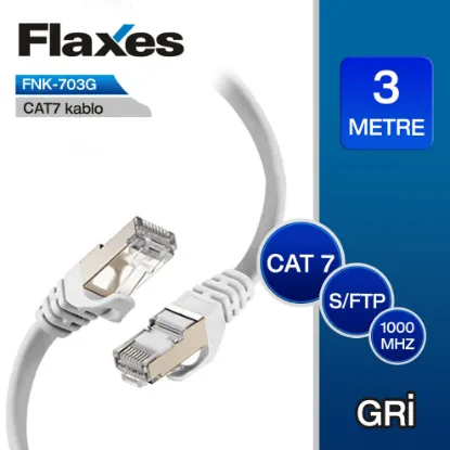 FLAXES FNK-703G CAT7 PATCH KABLO 3 METRE GRİ resmi
