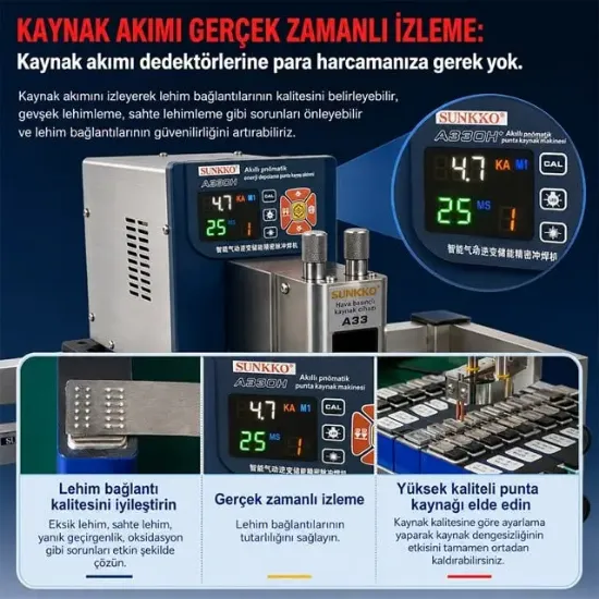 Sunkko A330+ Pnömatik Enerji Depolamalı Punta Kaynak Makinesi 27kW 4500A resmi
