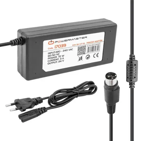 Powermaster PM-17039 24 Volt - 3 Amper - 72 Watt 3 Pinli Plastik Kasa Masaüstü Printer Adaptör resmi