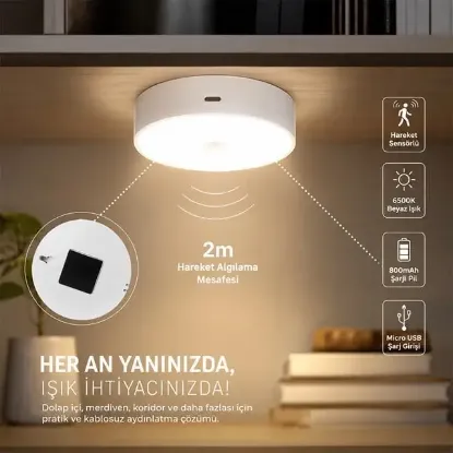 Powermaster MX-T06 Hareket Sensörlü Şarjlı 6500K Dolap İçi LED Aydınlatma Lambası Akıllı Gece Lambası resmi