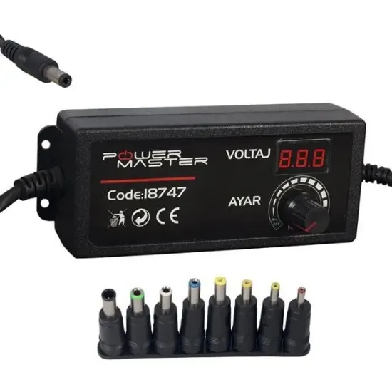 Powermaster PM-18747 3 Volt - 24 Volt - 2 Amper Çok Uçlu Dijital Ekranlı Ayarlı Kademeli Adaptör resmi