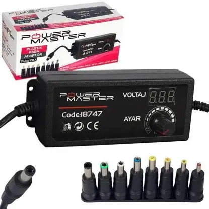 Powermaster PM-18747 3 Volt - 24 Volt - 2 Amper Çok Uçlu Dijital Ekranlı Ayarlı Kademeli Adaptör resmi