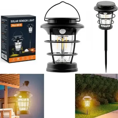 Powermaster HOP-8818 Sensörlü Taşınabilir Şarjlı + Solar Panelli 4 Çalışma Modlu Beyaz-Günışığı Işık Bahçe-Kamp Lambası resmi