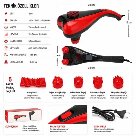 PowerMaster PM-24616 İki Kademeli Çift Başlıklı El Tipi Masaj Aleti resmi