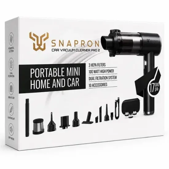 Snapron SNV-3001 100W 17000PA Şarjlı Mini Araç ve Ev Süpürgesi + EVA Taşıma Çantalı Çok Fonksiyonlu Set resmi