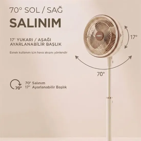 Everest FAN13 Olympos Air Krem/Gold 10" 80W 3 Hız Kademeli 2000RPM Çift Motorlu Retro Vantilatör resmi