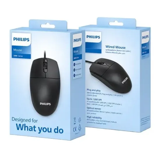 Philips SPK7247B/38 2000 Serisi 1200 DPI USB Optik Kablolu Mouse resmi