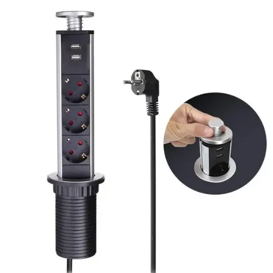 Vea VE-24062 Üçlü 1.5 Metre Kablolu İki USB’li 60mm Masaüstü Priz resmi