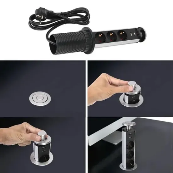 Vea VE-24062 Üçlü 1.5 Metre Kablolu İki USB’li 60mm Masaüstü Priz resmi
