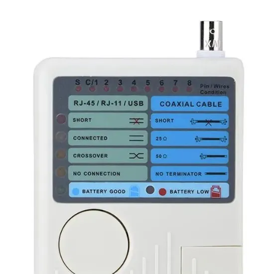 PowerMaster PM-20629 RJ11-RJ45-USB-BNC Kamera Kablo Test Cihazı resmi