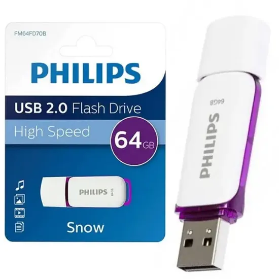 PHILIPS FM64FD70B/00 64 GB MOR/BEYAZ SNOW USB 2.0 FLASH BELLEK resmi