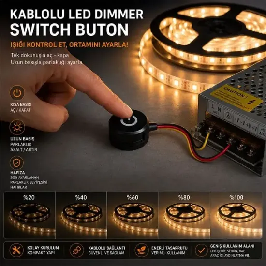Powermaster PM-30854 24V 13mm Kablolu Led Dimmer Switch Buton resmi