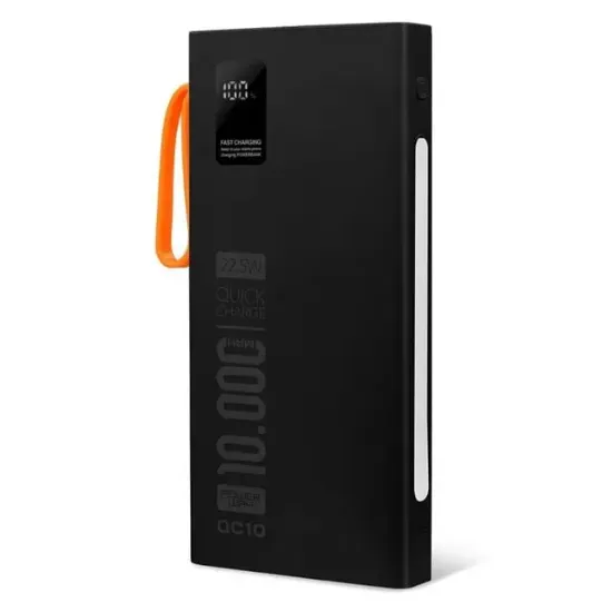 Powerway QC10-PD 10.000 mAh Dahili Kablolu ve Fenerli Hızlı Şarj Power Bank resmi