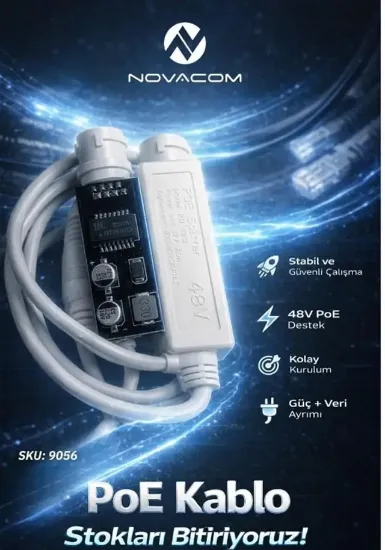 Novacom 9056 48V-12V 2 Amper PD4812 IP Poe Kartlı Splitter Kamera Kablosu (1,25-8Y/PH-2Y)          resmi