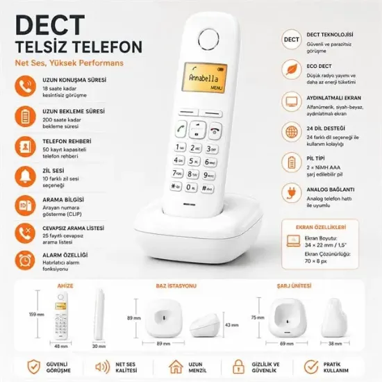 Siemens Gigaset A170 Beyaz DECT Telsiz Telefon resmi