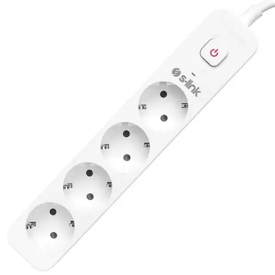 S-Link SPG401S Beyaz 1.5Mm Bakır 1.5 Metre Kablolu 750 Joule 4'lü Anahtarlı Akım Korumalı Priz resmi