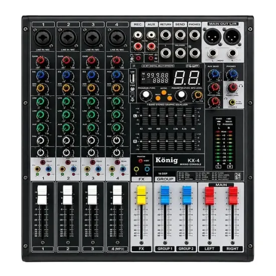König KX-4 4 Kanal 2 Aux Giriş USB - MP3 - BT 99 DSP 2X7 Band EQ Deck Mikser resmi