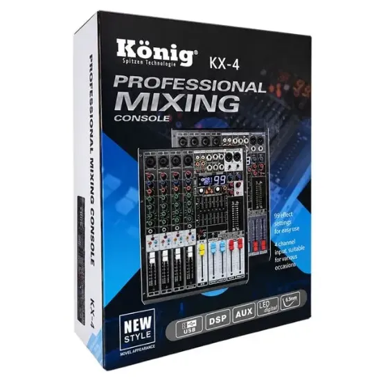 König KX-4 4 Kanal 2 Aux Giriş USB - MP3 - BT 99 DSP 2X7 Band EQ Deck Mikser resmi