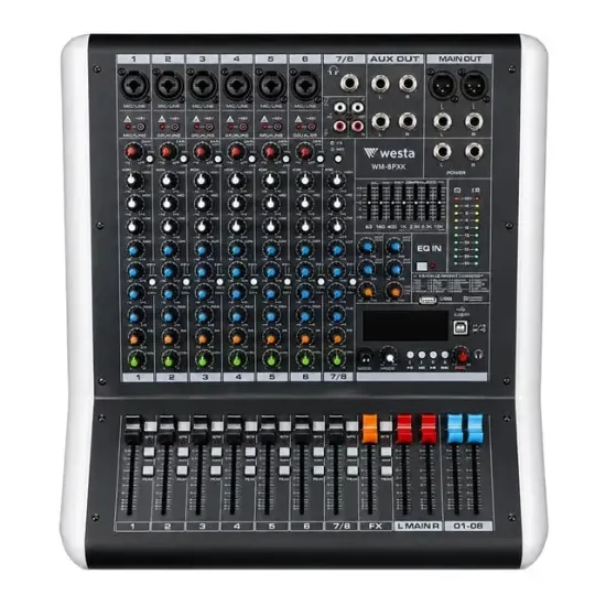 Westa WM-8PMX 2x400W 8 Kanal Power Mikser USB, Bluetooth 32DSP Dijital Profesyonel Ses Mikseri resmi