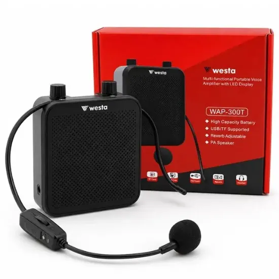 Westa WAP-300T USB + SD Kart Girişli Şarjlı Mini Seyyar Kablosuz Mikrofonlu Rehber Anfisi resmi