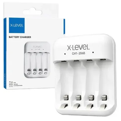 X-LEVEL CH1-206B 4 Yuvalı USB-C Girişli Akıllı AA/AAA Ni-MH Hızlı Pil Şarj Cihazı resmi