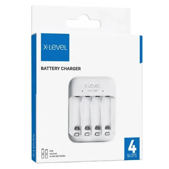 X-LEVEL CH1-206B 4 Yuvalı USB-C Girişli Akıllı AA/AAA Ni-MH Hızlı Pil Şarj Cihazı resmi