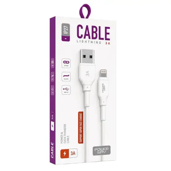 Powerway IP27 1 Metre 3A Lightning Hızlı Şarj ve Yüksek Hızlı Data Kablosu resmi