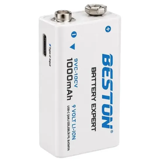 Beston 9VC-10CV 9V 1000mAh Type-C Şarj Edilebilir Li-Ion Lityum Pil ve Şarj Kablosu resmi