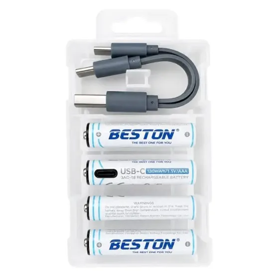 Beston 3AC-18 AAA 1.5V 660mWh Type-C Şarj Edilebilir 4'lü Li-Ion Lityum İnce Pil Seti resmi