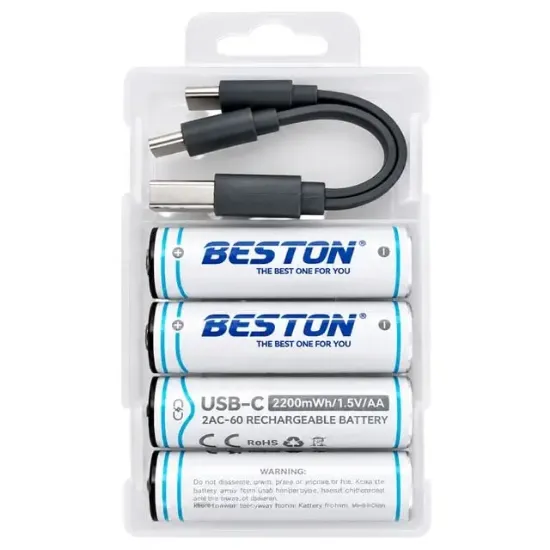 Beston 2AC-60 AA 1.5V 2200mWh Type-C Şarj Edilebilir 4'lü Li-Ion Lityum Kalem Pil Seti resmi