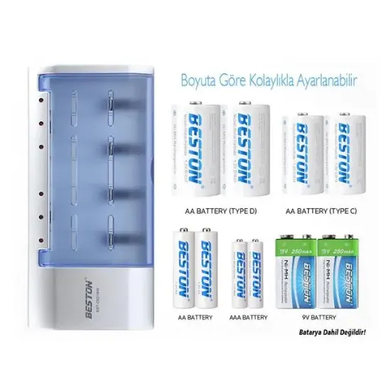 Beston BST-C821BW (AA-AAA-C-D-9V-SC) Universal Pil Şarj Cihazı Tüm Boylar İçin Kullanılabilir resmi