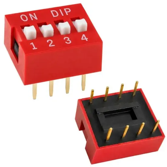 PCB Tip 4'lü Kırmızı DIP Switch 2.54mm Pin Aralıklı Devre Anahtarı resmi