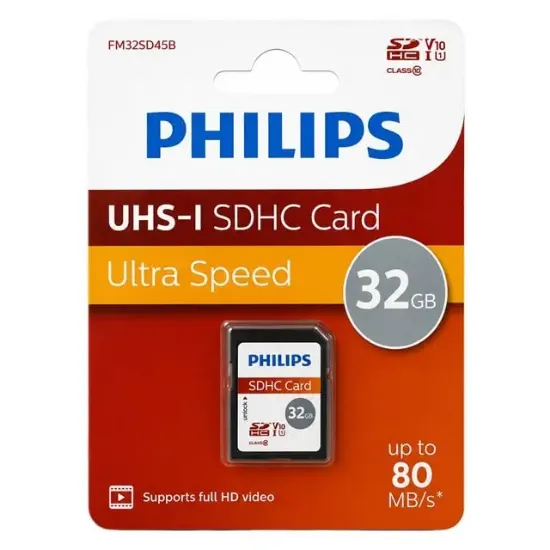 Philips FM32SD45B 32GB UHS-I SDHC Ultra Speed Hafıza Kartı 80 MB/s Full HD resmi
