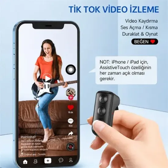 Powermaster PM-24897 Kablosuz Bluetooth Yüzük Kumanda TikTok - Reels Kaydırma Uzaktan Deklanşör resmi