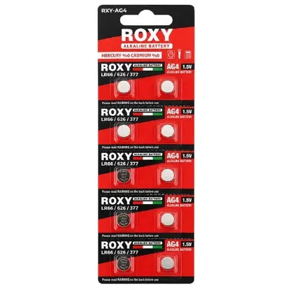 Roxy AG4 LR66 626 377 1.5V Alkalin Düğme Saat Pili 10'lu Blister Paket resmi