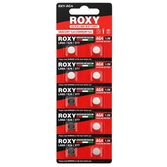 Roxy AG4 LR66 626 377 1.5V Alkalin Düğme Saat Pili 10'lu Blister Paket resmi