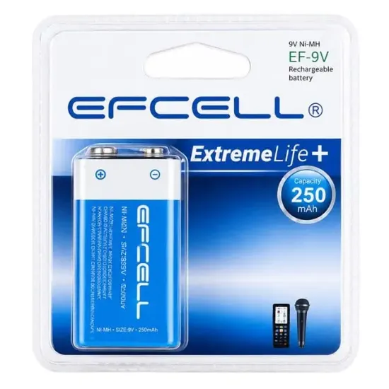 Efcell EF-9V 250mAh 9 Volt Ni-MH Şarj Edilebilir Pil resmi