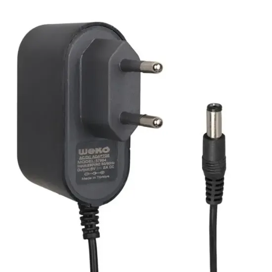 Weko WK- 37864 Plastik Kasa 5 Volt - 2 Amper 5.5*2.1 Mm Uçlu Yerli Üretim Priz Tipi Adaptör resmi