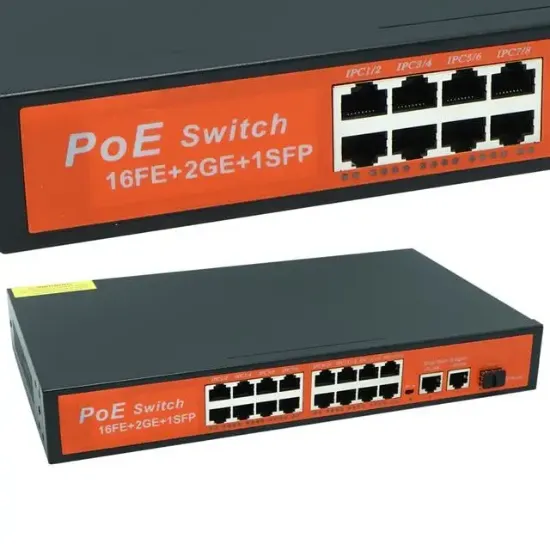 PowerMaster Poe Gigabit Ethernet Switch 16 Port 3 Port/1000 Uplink 200 Watt 16FE+2GE+1SFP resmi