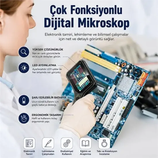 Powermaster PM-29314 3.0" IPS Ekranlı El Tipi Dijital Mikroskop (2 MP Kamera PC Kamera) resmi