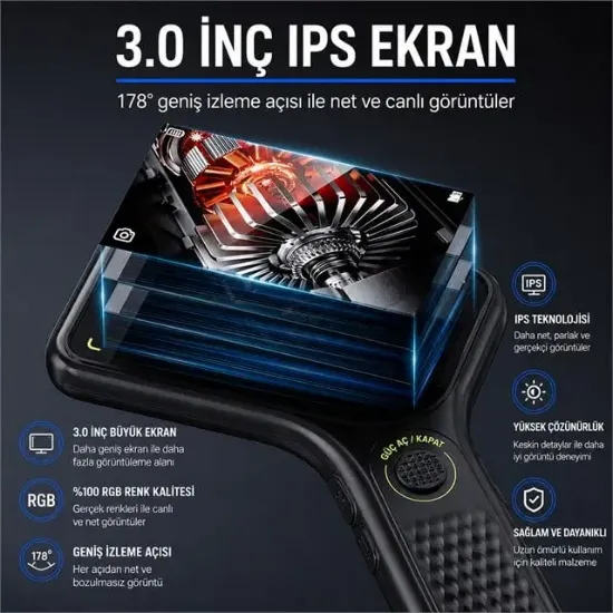 Powermaster PM-29314 3.0" IPS Ekranlı El Tipi Dijital Mikroskop (2 MP Kamera PC Kamera) resmi