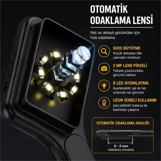 Powermaster PM-29314 3.0" IPS Ekranlı El Tipi Dijital Mikroskop (2 MP Kamera PC Kamera) resmi