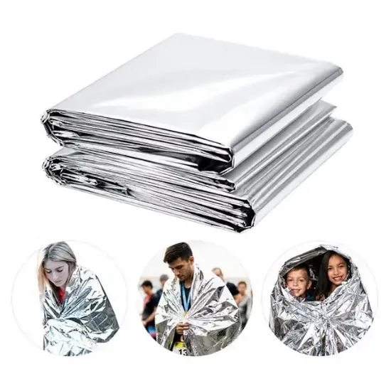 Sunup SN-14528 130x210cm Gümüş Acil Durum Termal İlkyardım Battaniyesi Isı Yansıtıcı Rüzgar Su Geçirmez resmi