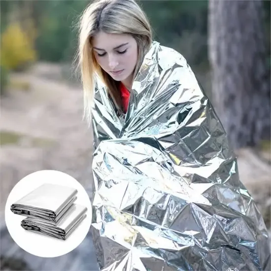 Sunup SN-14528 130x210cm Gümüş Acil Durum Termal İlkyardım Battaniyesi Isı Yansıtıcı Rüzgar Su Geçirmez resmi