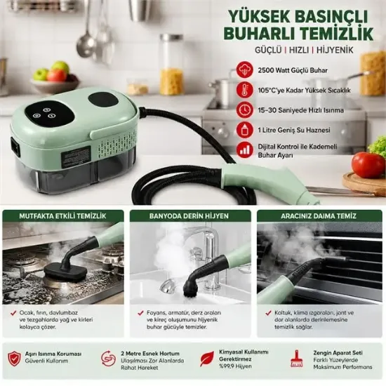 Sunup SN-37875 2500W Yüksek Basınçlı Ayarlanabilir Dijital Buharlı Temizleme Cihazı 1 Litre Su Hazneli resmi