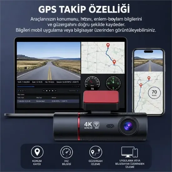 Powermaster PM-37888 4K Mini Dash Çift Lensli Araç Yol Kabin İçi Kayıt Kamerası resmi