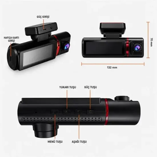Powermaster PM-37888 4K Mini Dash Çift Lensli Araç Yol Kabin İçi Kayıt Kamerası resmi
