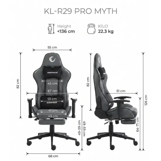 RAMPAGE KL-R29 MYTH PRO GRI KUMAS OYUNCU KOLTUGU resmi