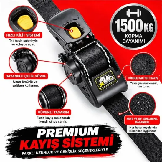 Sunup SN-37790 Otomatik Geri Sarımlı Cırcırlı Yük Bağlama Kayışı Halatı 3 Metre 2 Ton resmi
