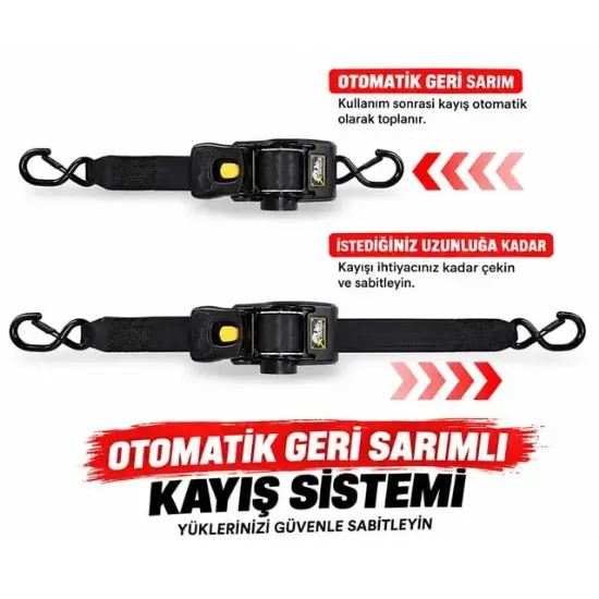 Sunup SN-37790 Otomatik Geri Sarımlı Cırcırlı Yük Bağlama Kayışı Halatı 3 Metre 2 Ton resmi